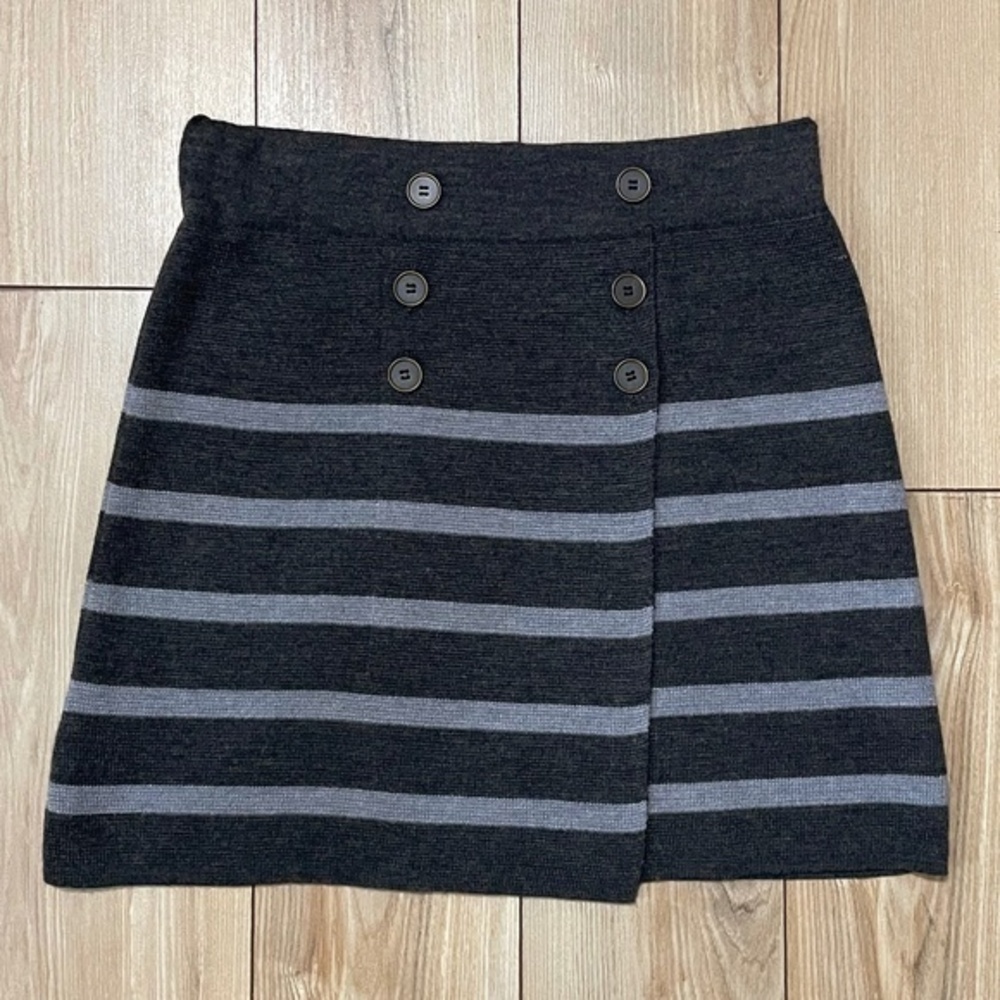 EUC Vintage Wool Blend Striped Knit Mini Skirt Grey Small